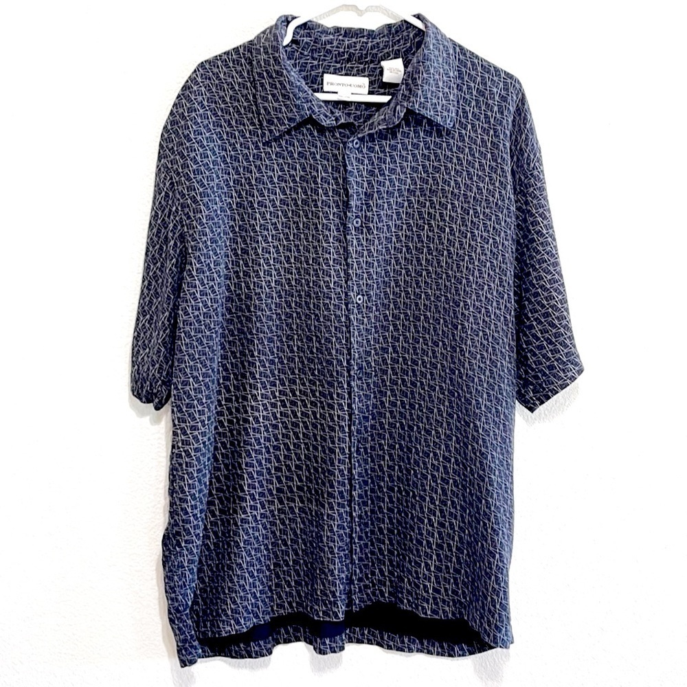Pronto Uomo 100% SILK Men Black Button Down Shirt Size XXL